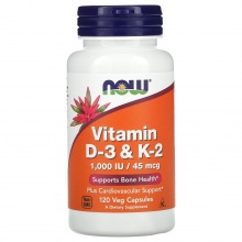 Витамины NOW Витамин D-3 и K-2 120 капcул
